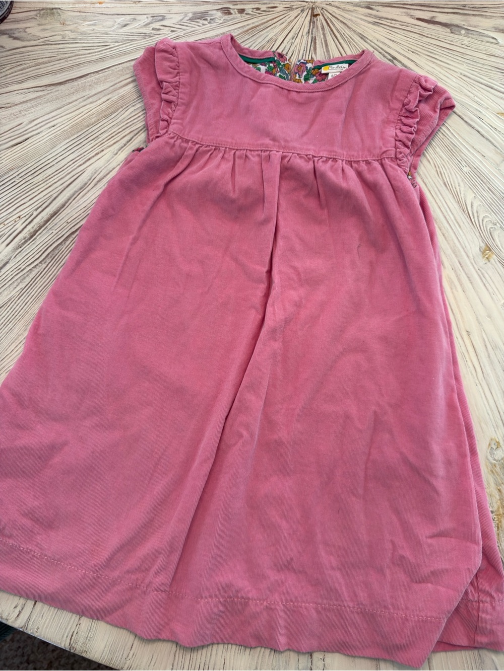 Mini Boden Dusty Rose Corduroy Ruffle-Sleeve Dress